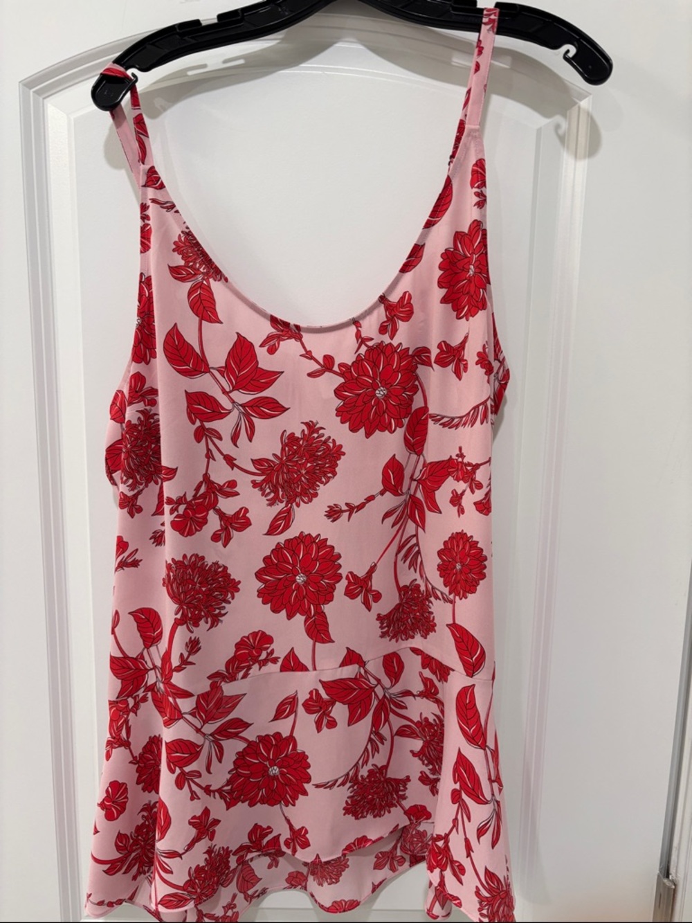 CAbi Pink Tank with Red Floral Motif